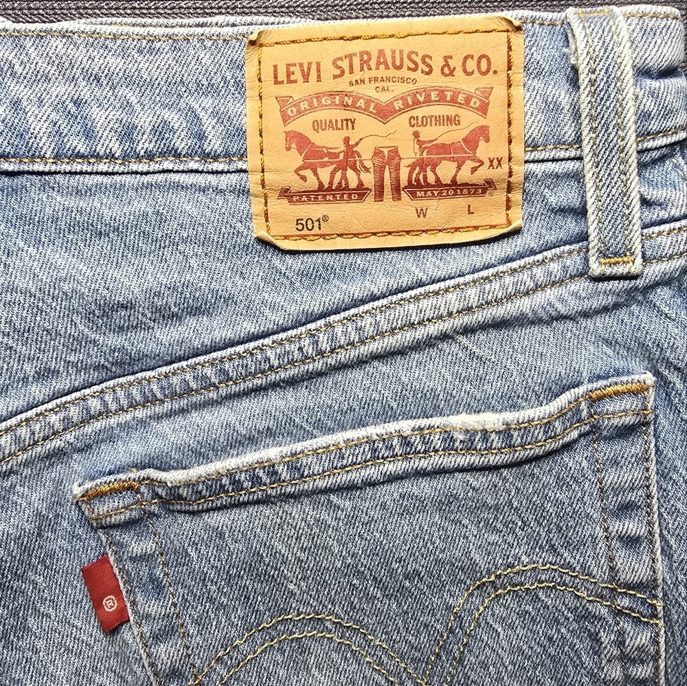 Levi's Light Blue Distressed Denim Jean Shorts - Picture 6 of 9